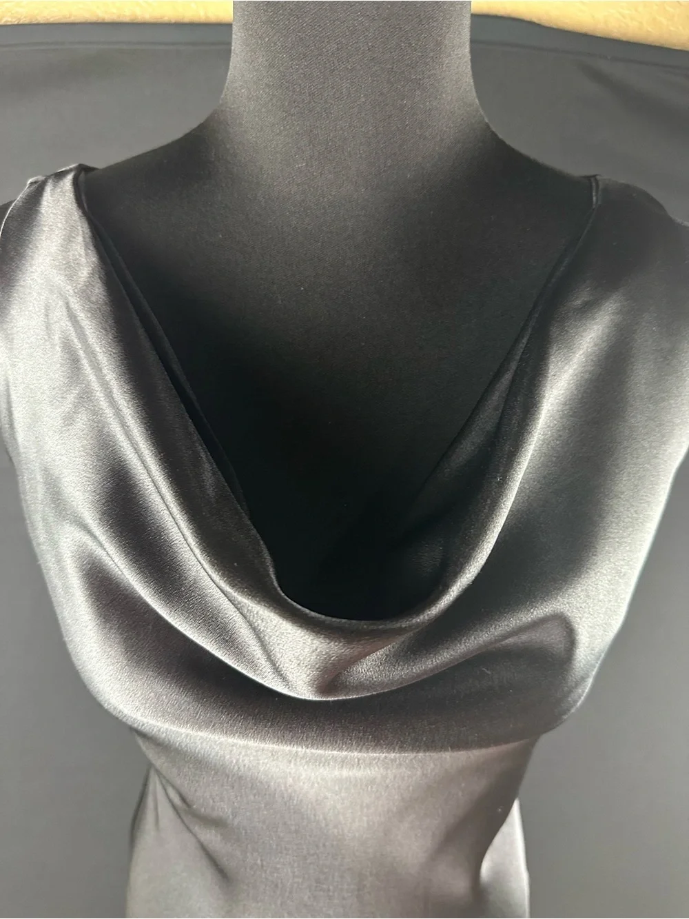 Black Satin Cowl Neck Midi Dress Size 2 Elegant Evening - Picture 3 of 15